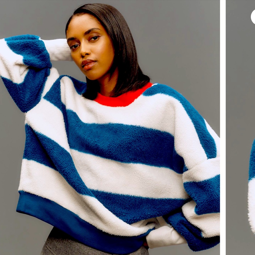 Maeve Cotton Sherpa Fleece Stripe Sweater